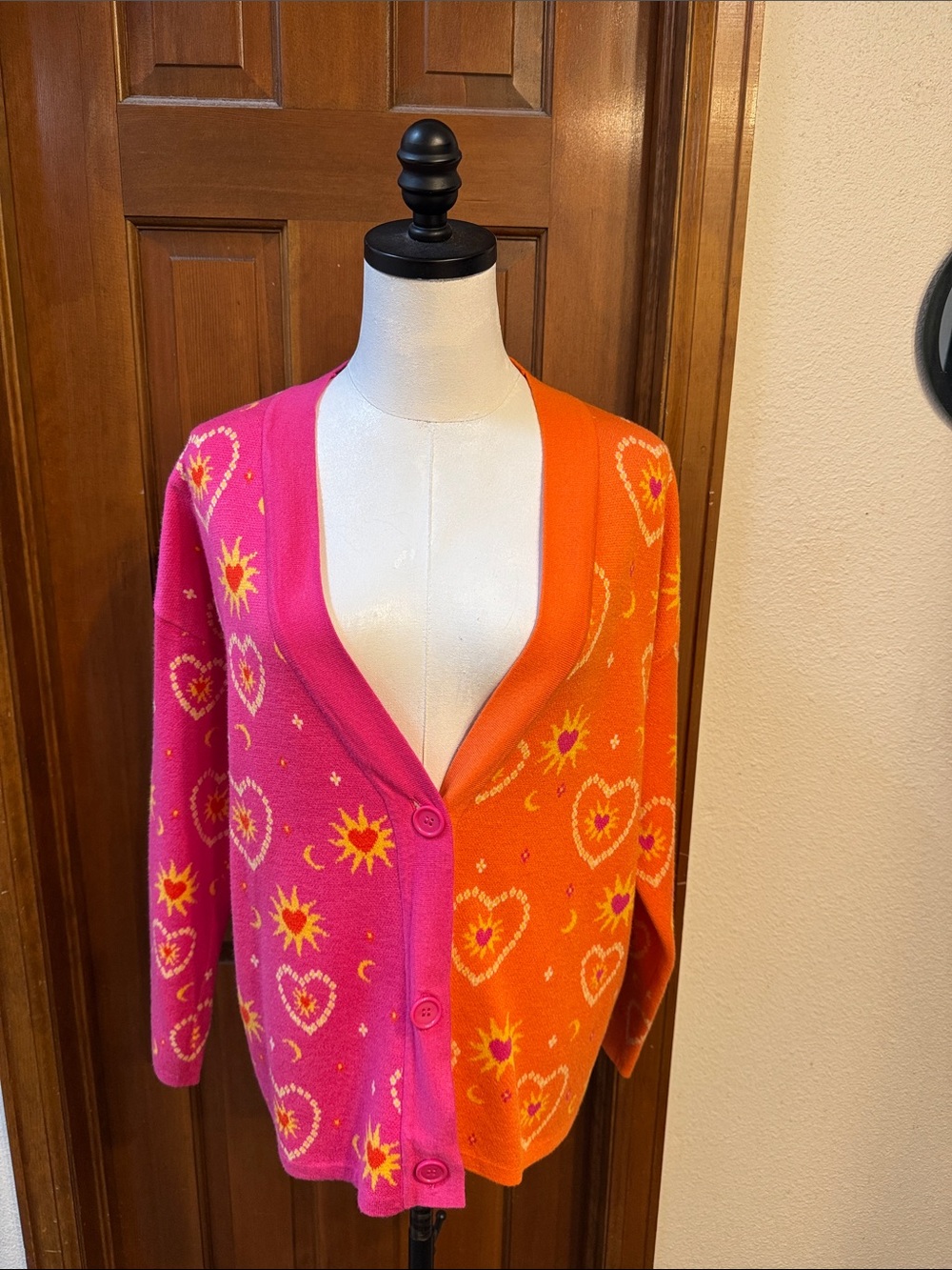Never Fully Dressed Pink & Orange Heart and Sun Button Cardigan Size M